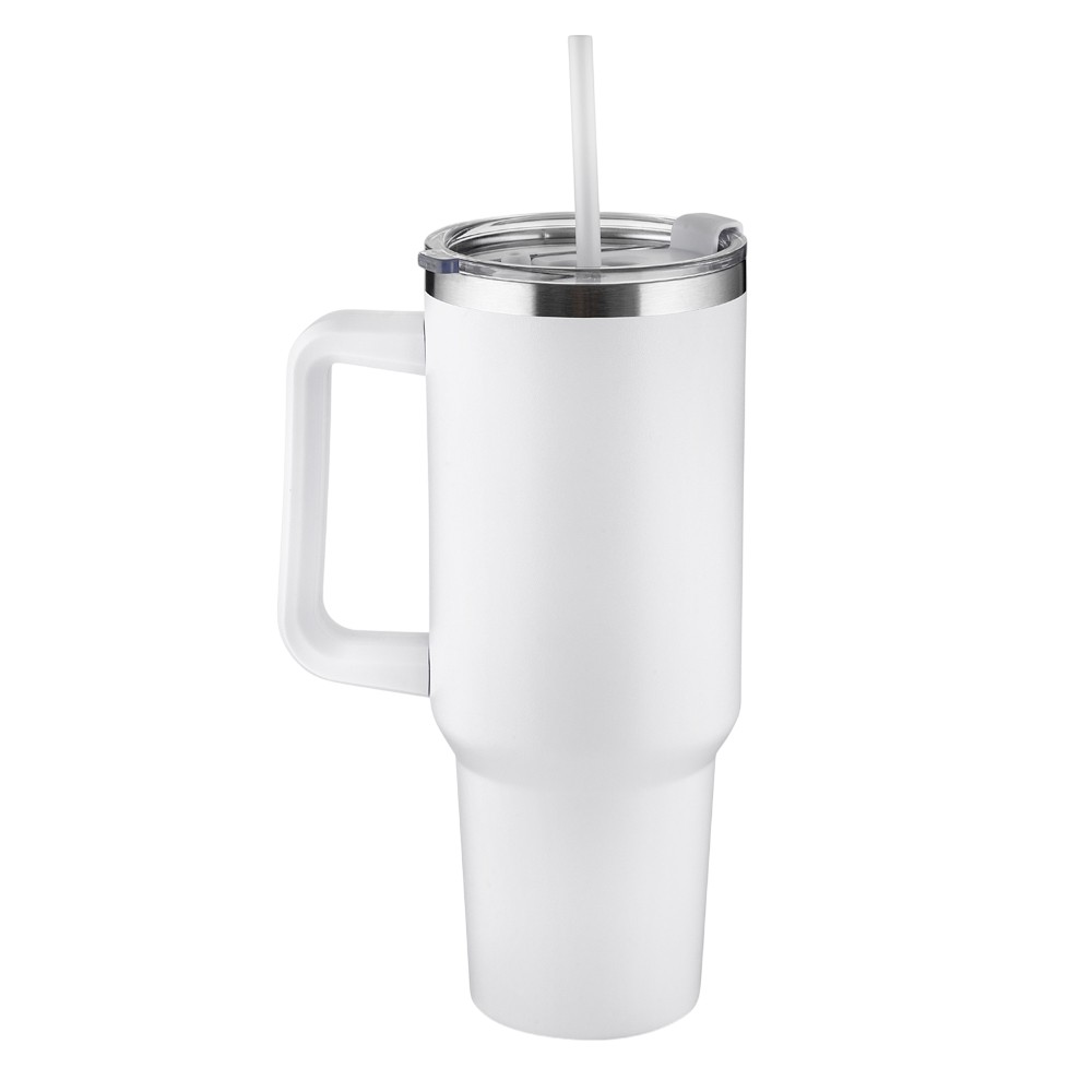 Garrafa Canecão em Inox Parede Dupla 1300ml com Alça e Canudo Branca