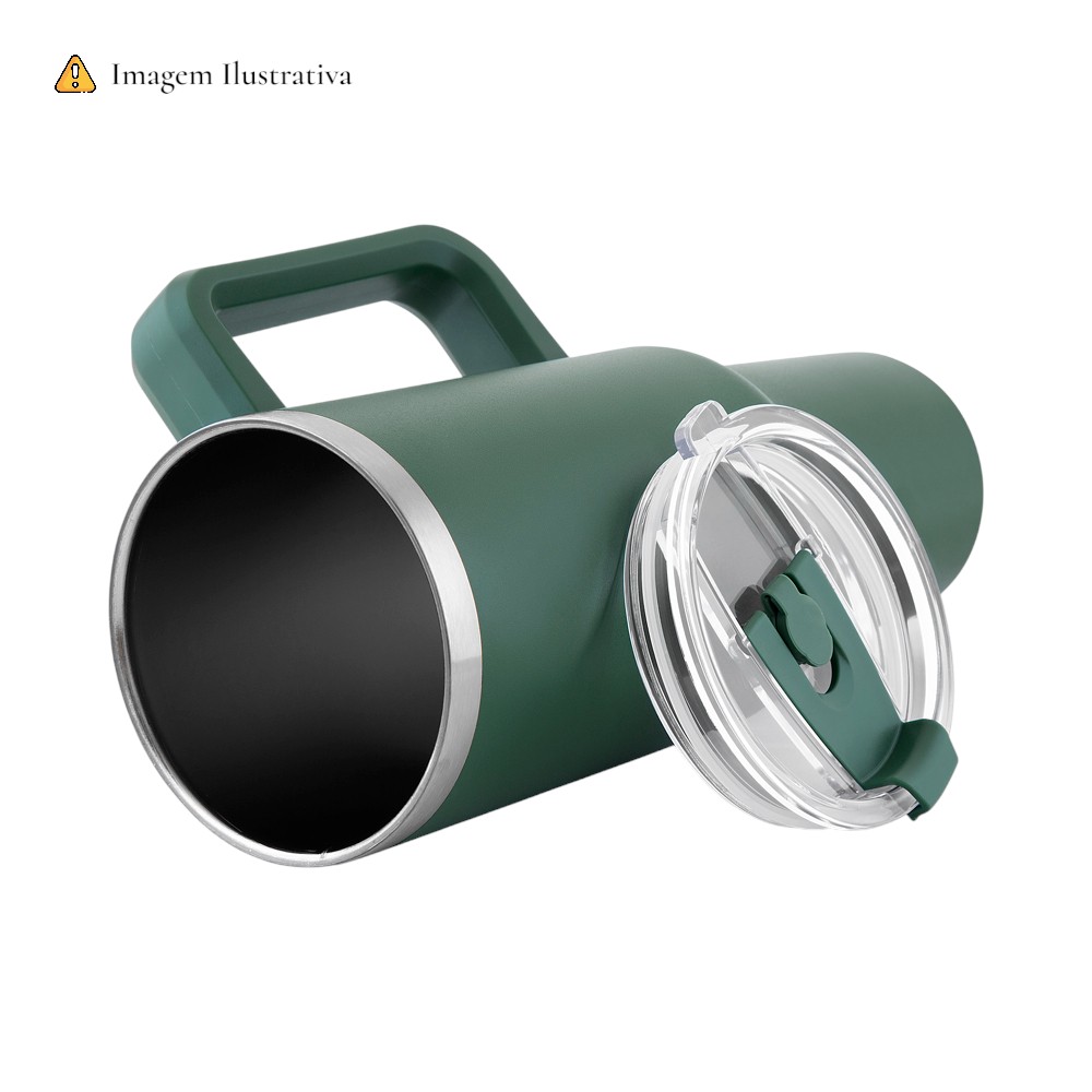 Garrafa Canecão em Inox Parede Dupla 1300ml com Alça e Canudo Cinza