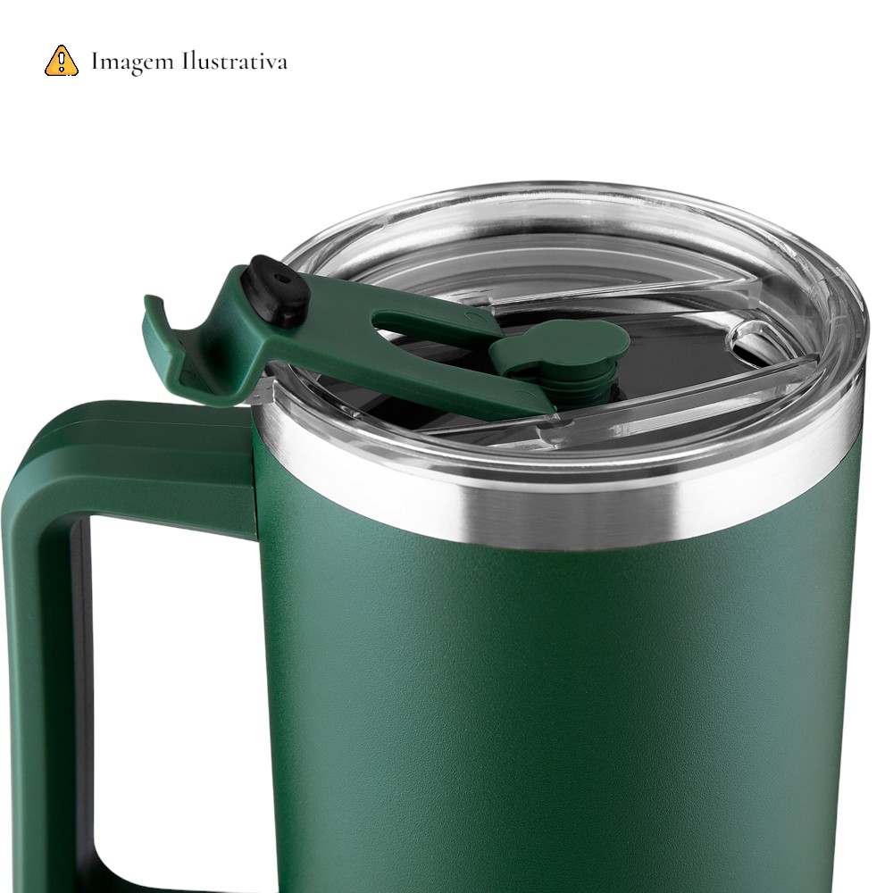 Garrafa Canecão em Inox Parede Dupla 1300ml com Alça e Canudo Preta