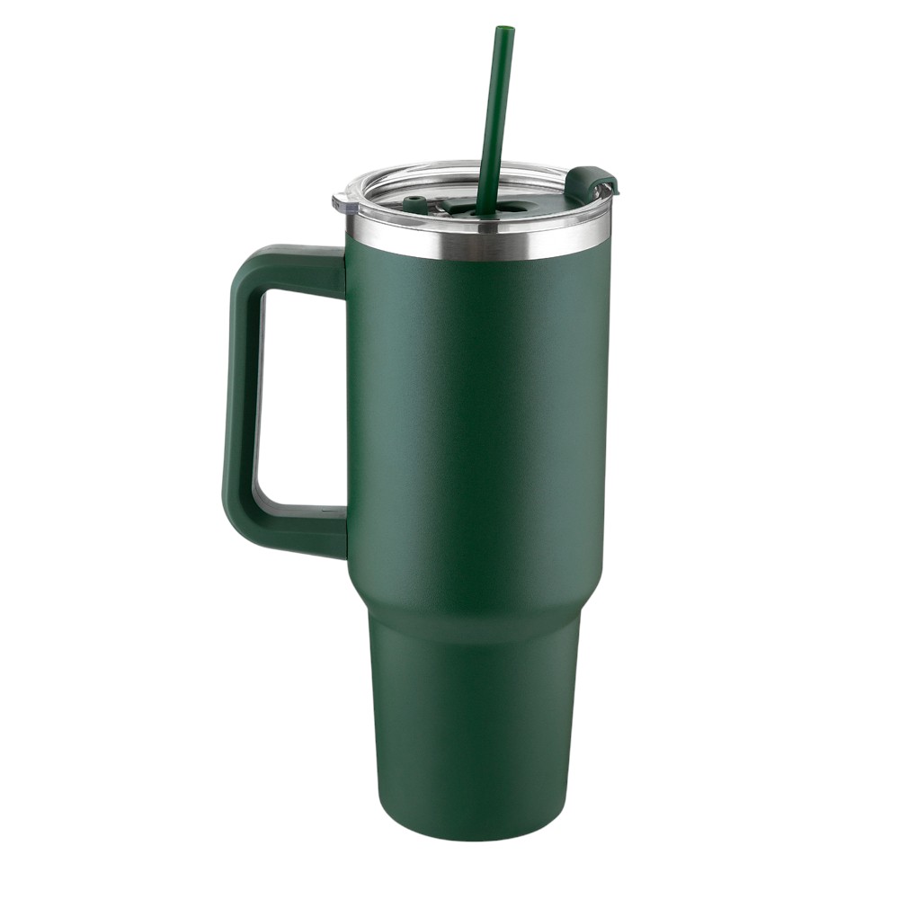 Garrafa Canecão em Inox Parede Dupla 1300ml com Alça e Canudo Verde