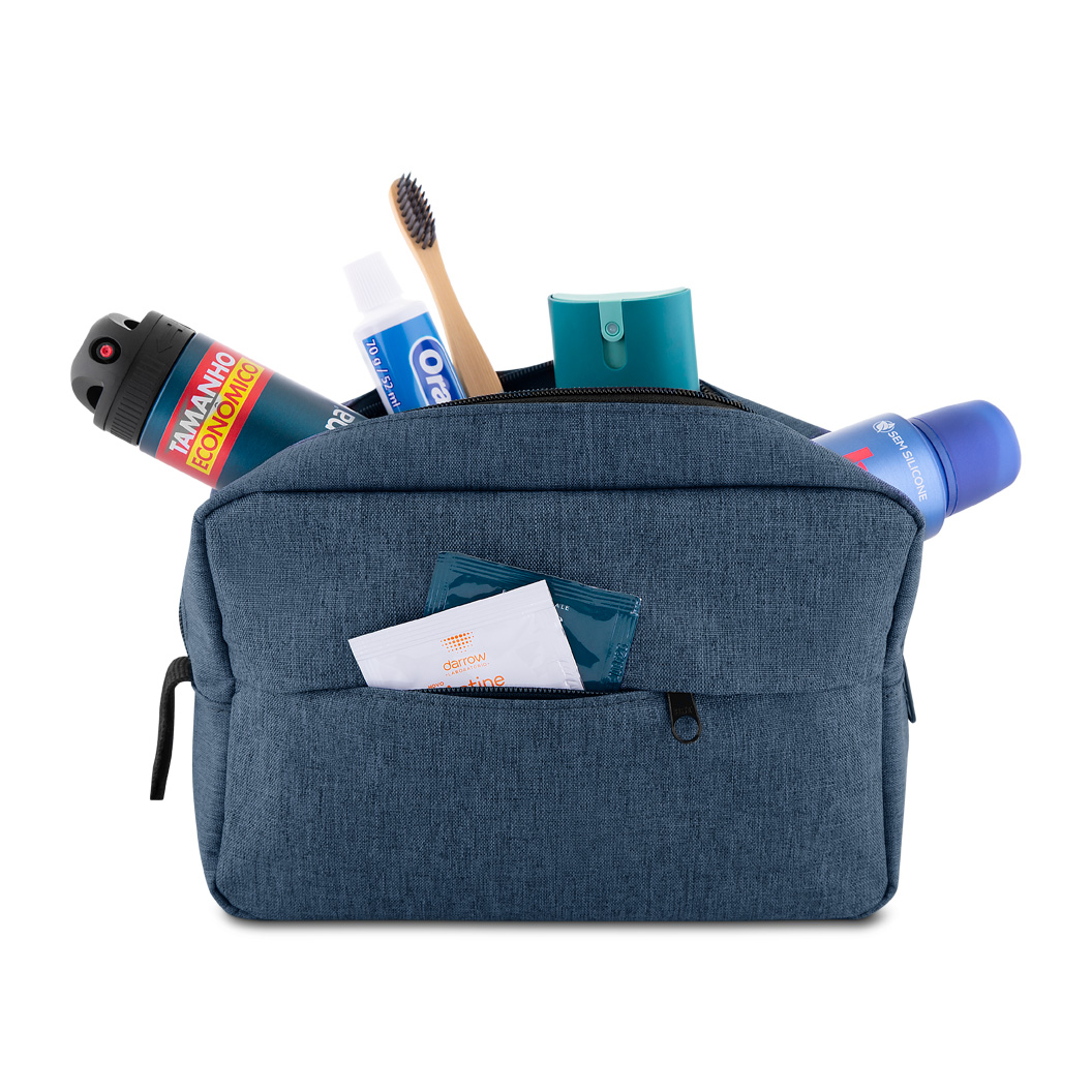 Necessaire Grande em Poliéster com Alça e Zíper 3L Azul