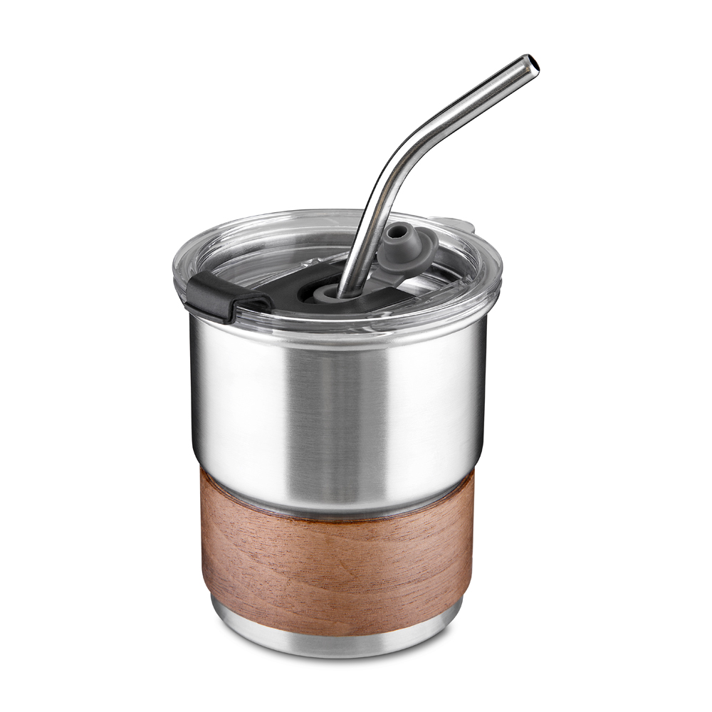 Copo de Café com Canudo em Inox Hermético 250ml Prata