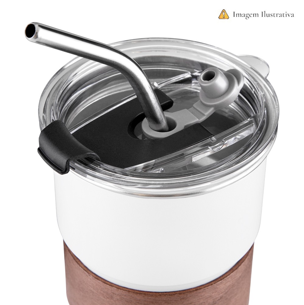 Copo de Café com Canudo em Inox Hermético 250ml Preto