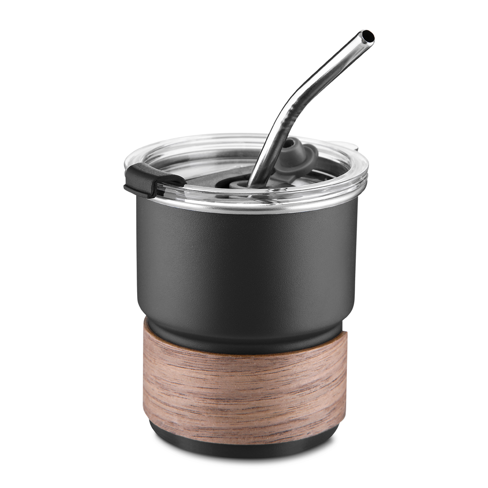 Copo de Café com Canudo em Inox Hermético 250ml Preto