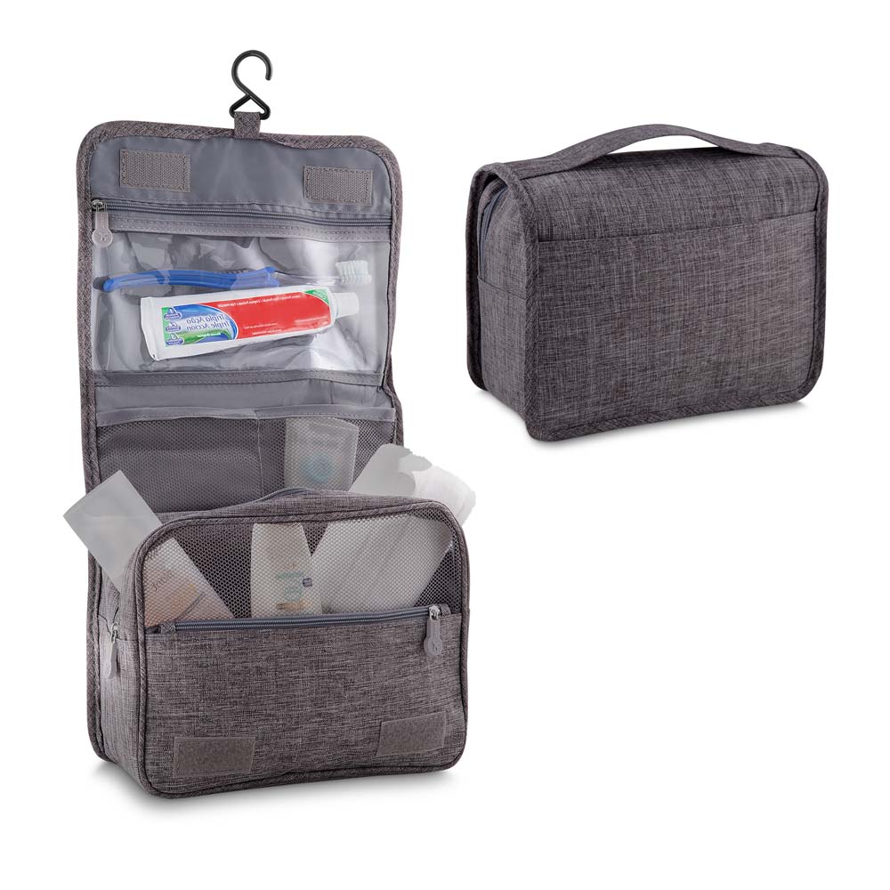 Necessaire Grande com Cabide Poliéster Cinza para Viagens