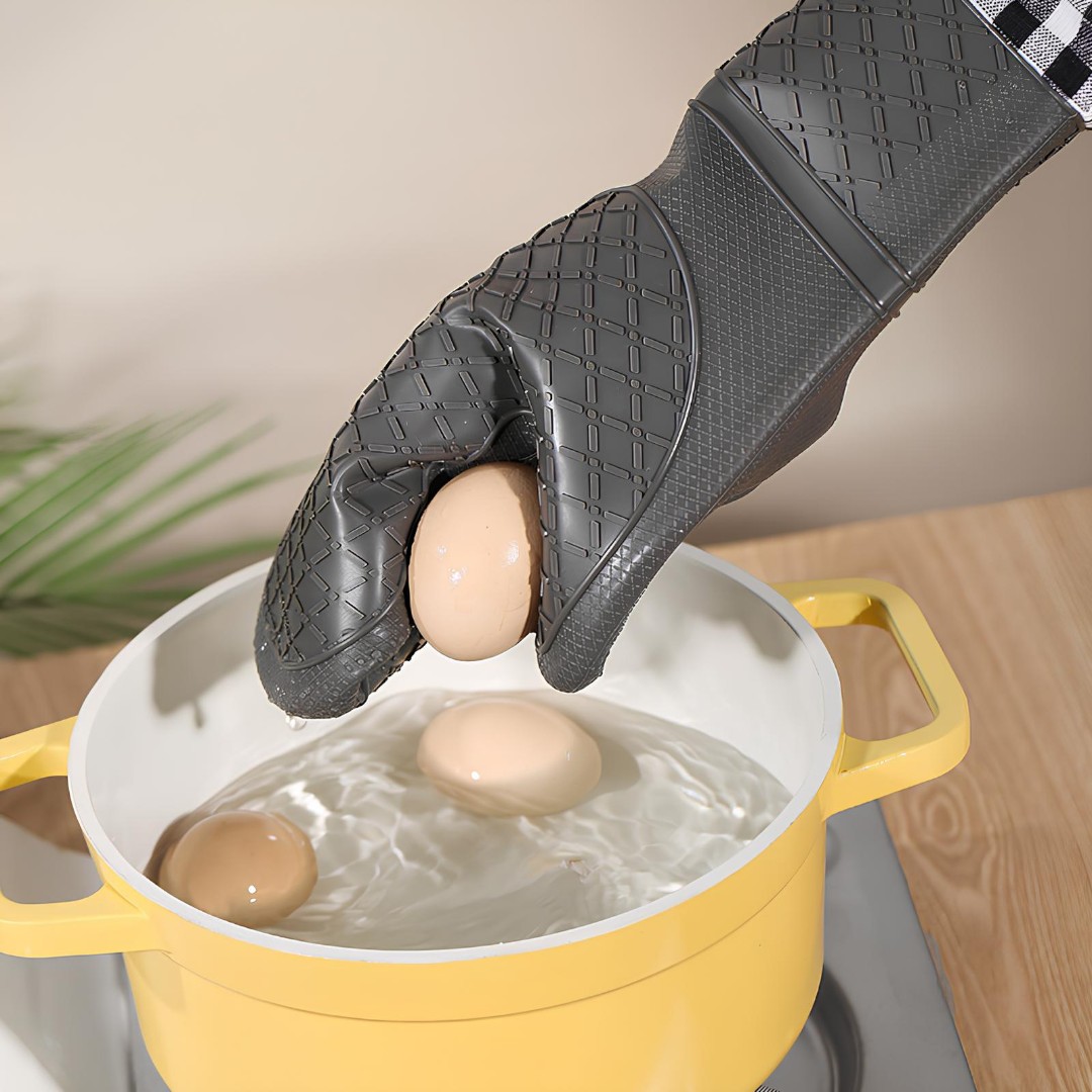 Luva de Silicone Térmica Resistente ao Calor Xadrez - Preta