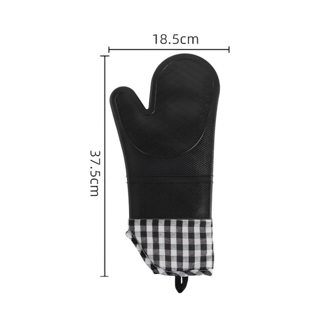 Luva de Silicone Térmica Resistente ao Calor Xadrez - Preta