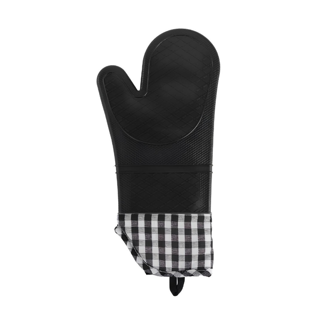 Luva de Silicone Térmica Resistente ao Calor Xadrez - Preta