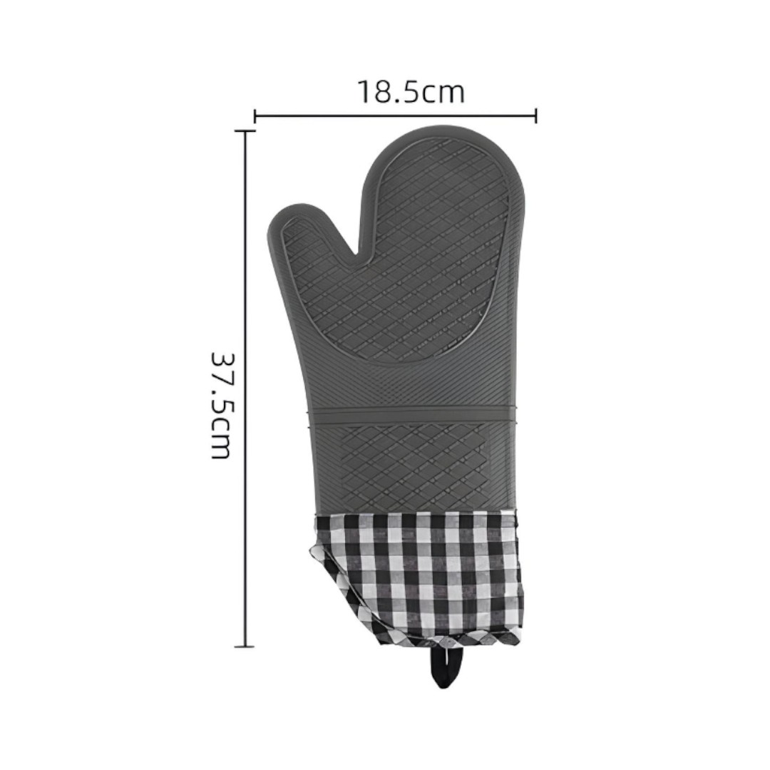 Luva de Silicone Térmica Resistente ao Calor Xadrez - Cinza