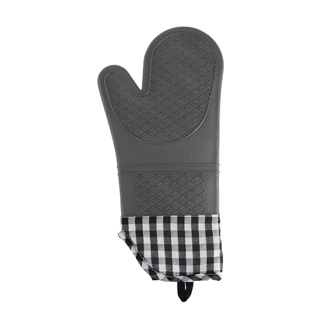 Luva de Silicone Térmica Resistente ao Calor Xadrez - Cinza
