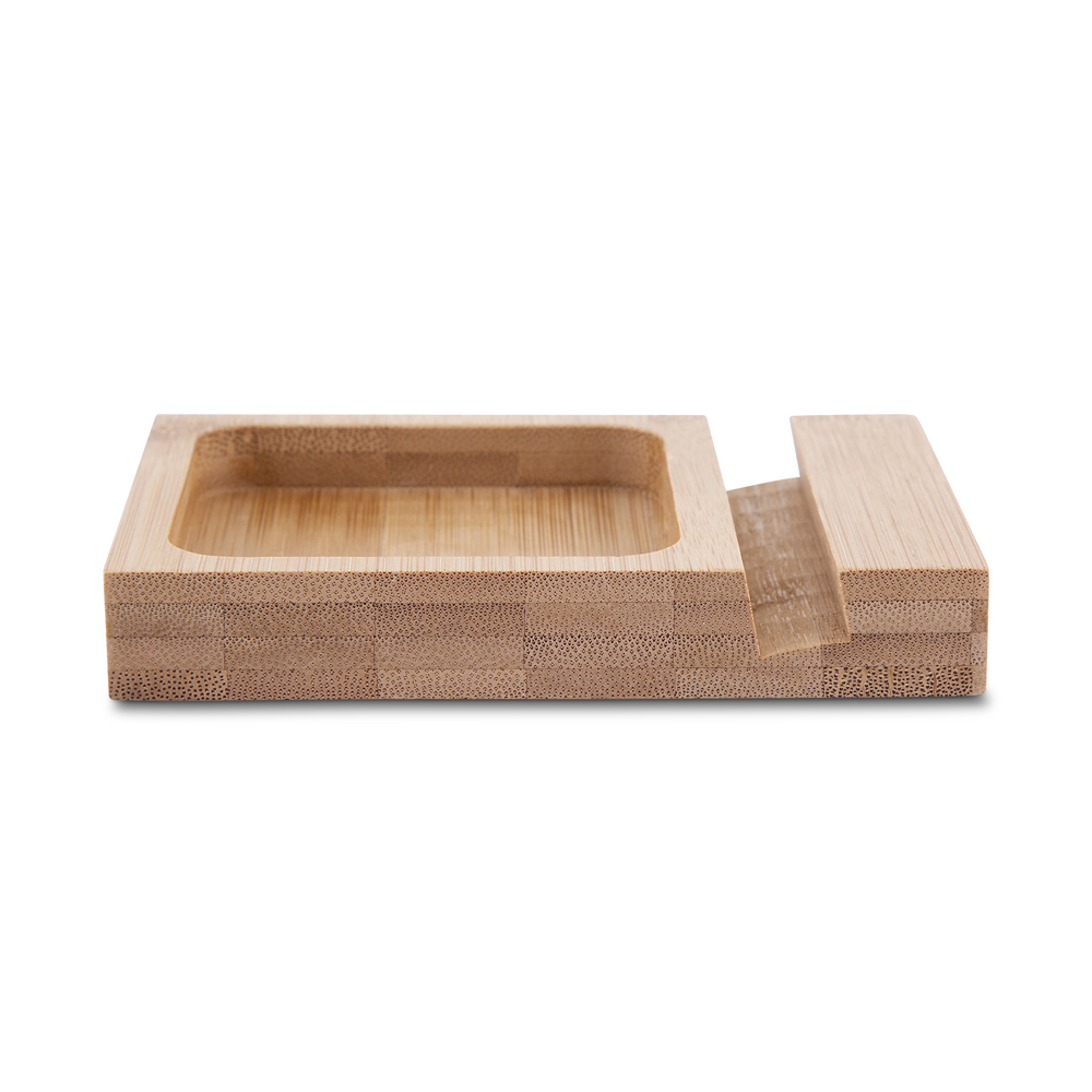 Porta Lápis e Celular em Feltro com Base de Bambu Organizador