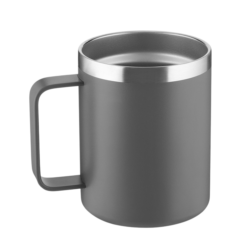 Caneca Térmica 400ml Parede Dupla com Tampa de Bambu Cinza