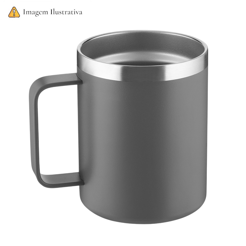 Caneca Térmica 400ml Parede Dupla com Tampa de Bambu Preta