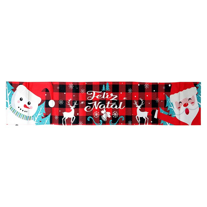 Caminho de Mesa Natalino Xadrez Vermelho 1,8m x 33cm Decorativo