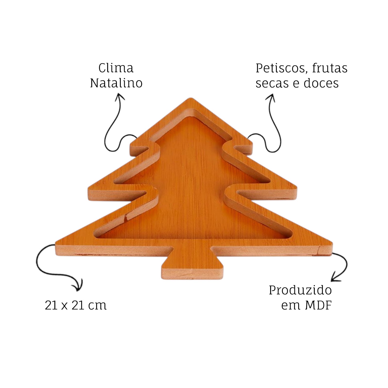 Petisqueira em MDF Árvore de Natal 21x21cm Madeira Decoração Ceia