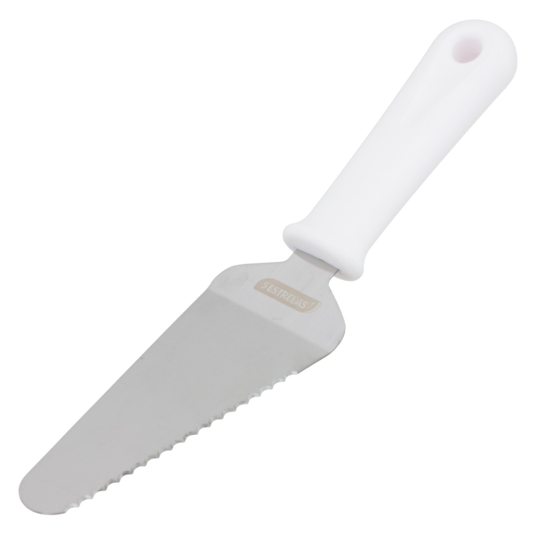 Espátula para Bolo Inox com Serra Profissional 27x6cm Cabo Branco
