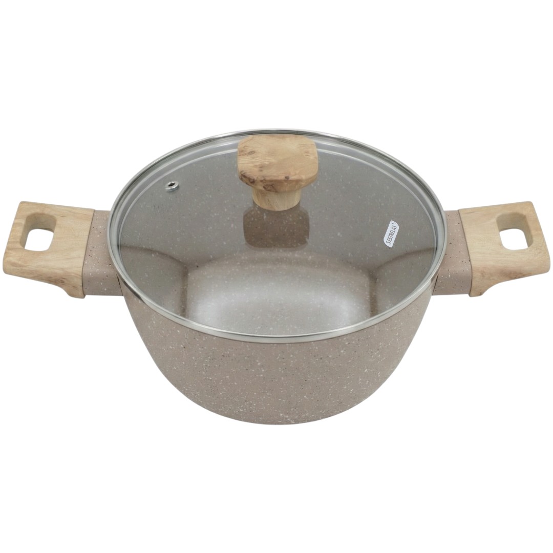 Panela Caçarola Indução Antiaderente Marble 20cm Cabo de Madeira