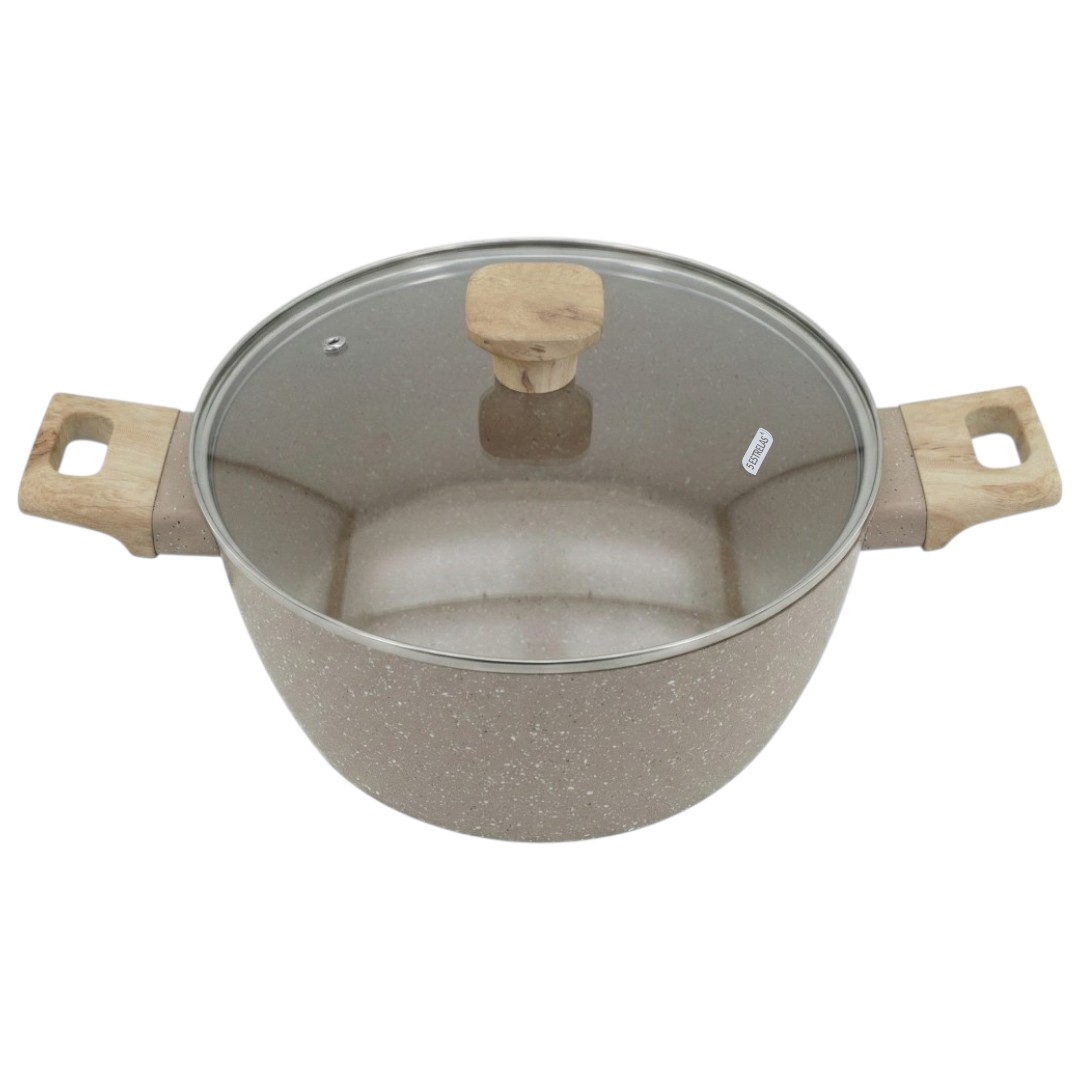 Panela Caçarola Indução Antiaderente Marble 24cm Cabo de Madeira