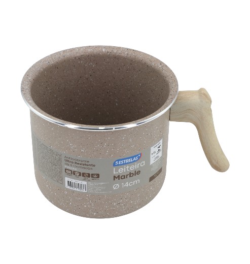 Caneco Leiteira Indução Antiaderente Marble Ø14cm Cabo de Madeira