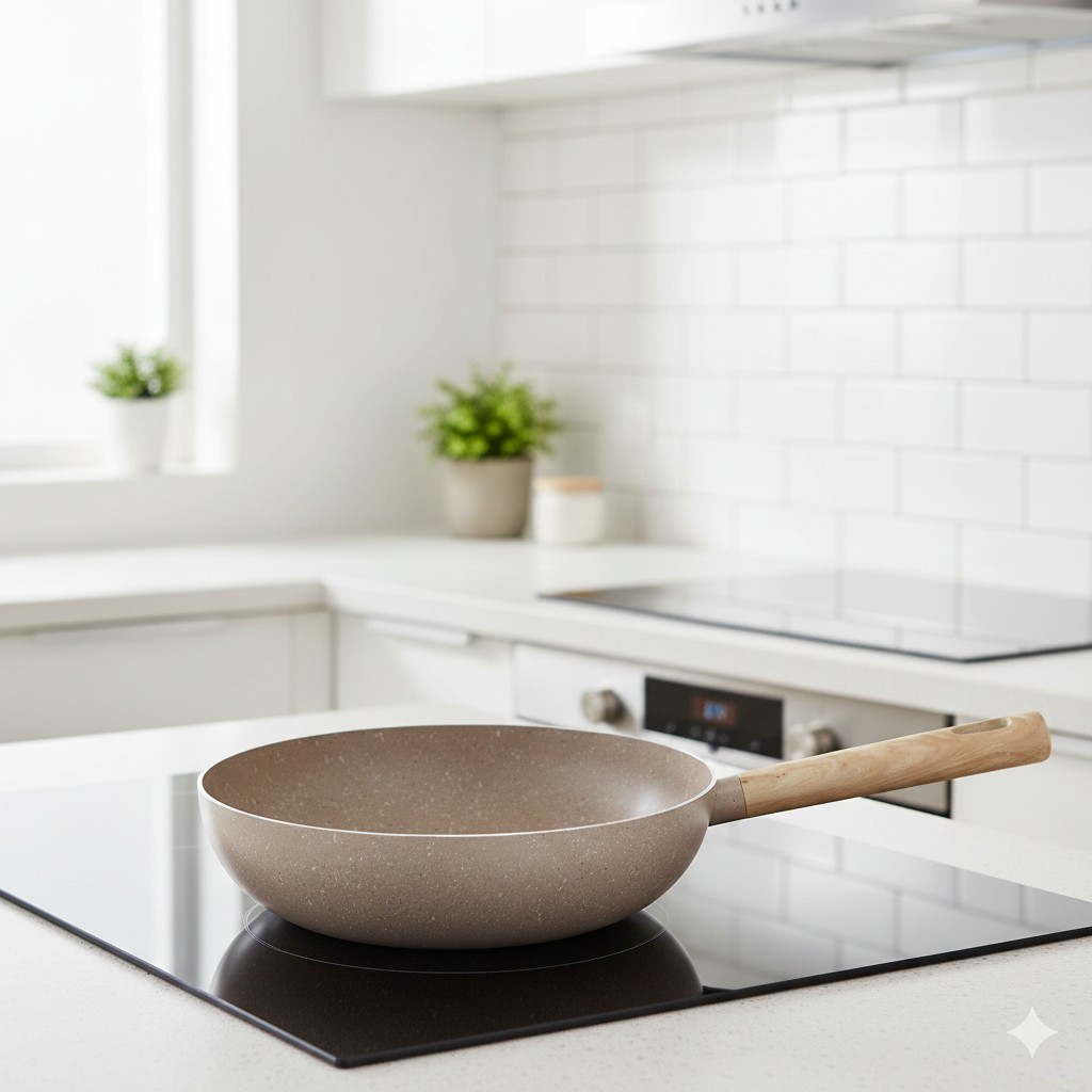 Frigideira Wok Antiaderente Marble Indução Ø28cm Cabo de Madeira