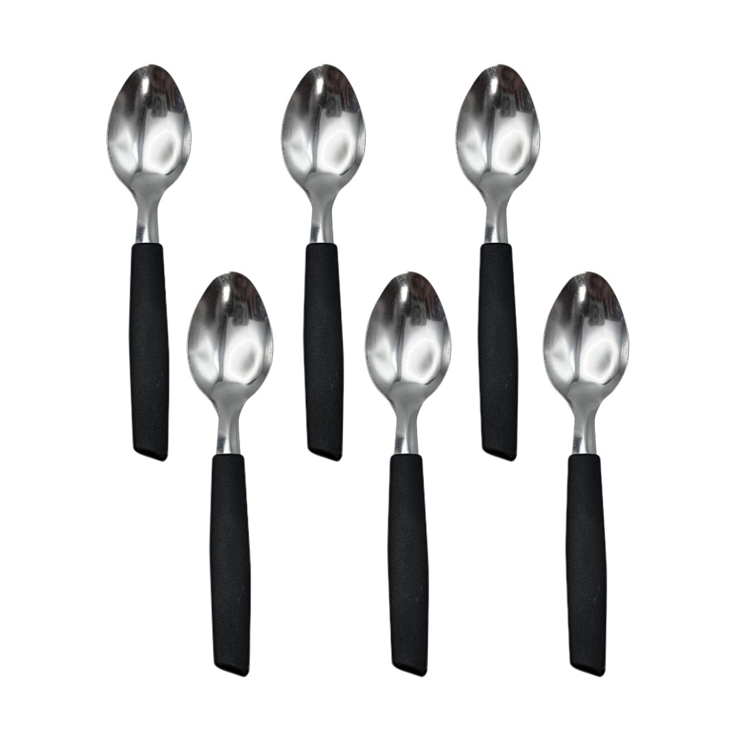 Kit 6 Peças Colher de Chá/Sobremesa Cabene Cabo Plástico Preto