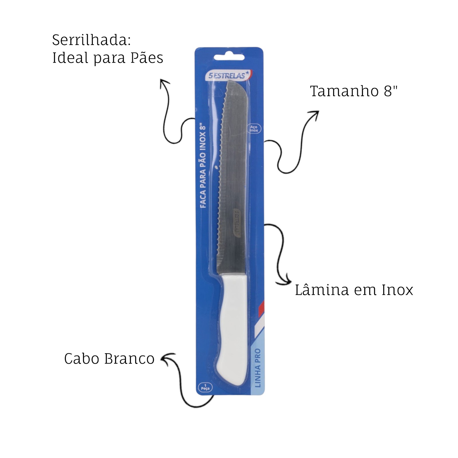 Faca de Pão Profissional Inox 8