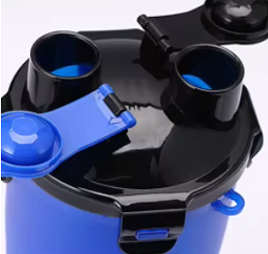 Garrafa Dupla Porta Ração e Água Pets com Pote Retrátil Azul