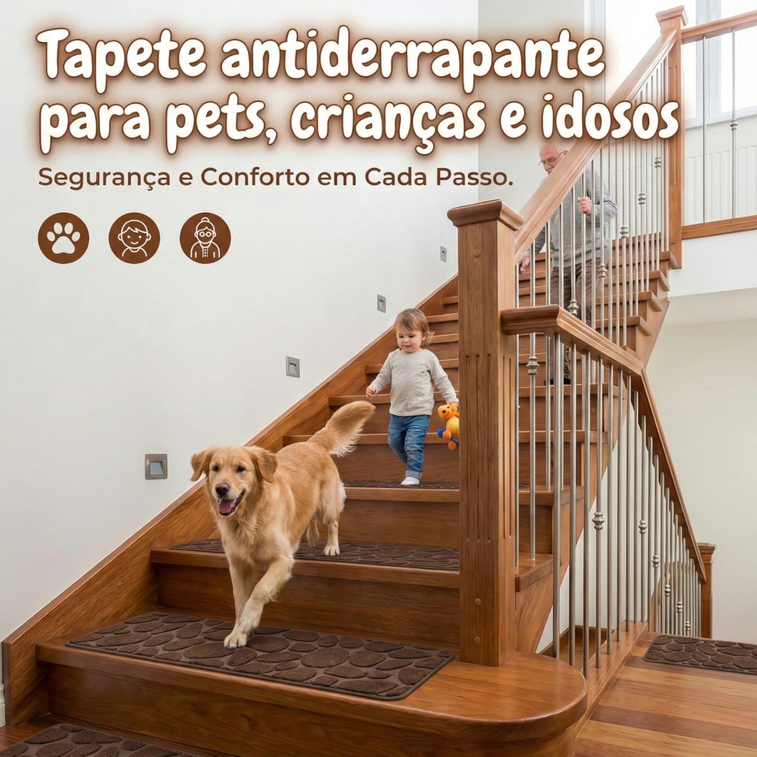 Tapete Antiderrapante Antiquedas Escadas Pets 20x76cm Cinza