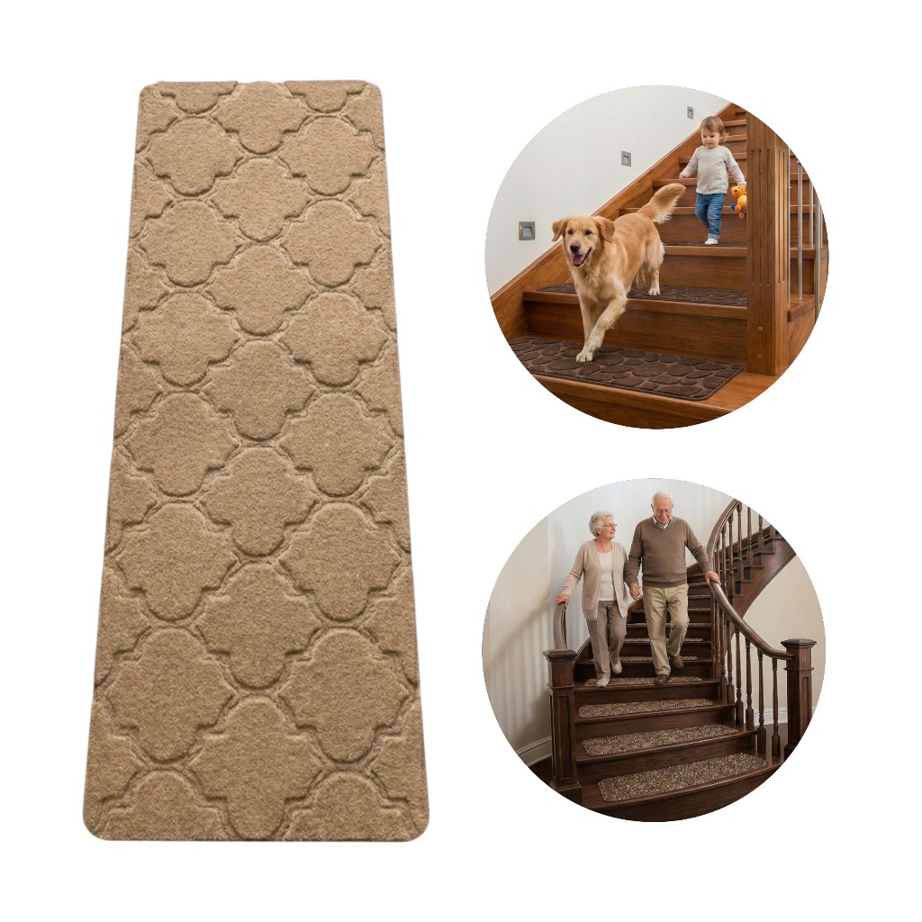 Tapete Antiderrapante Antiquedas Escadas Pets Bege 20x76cm