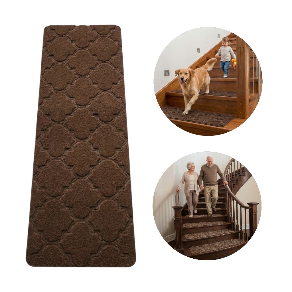 Tapete Antiderrapante Antiquedas Escadas Pets Marrom 20x76cm