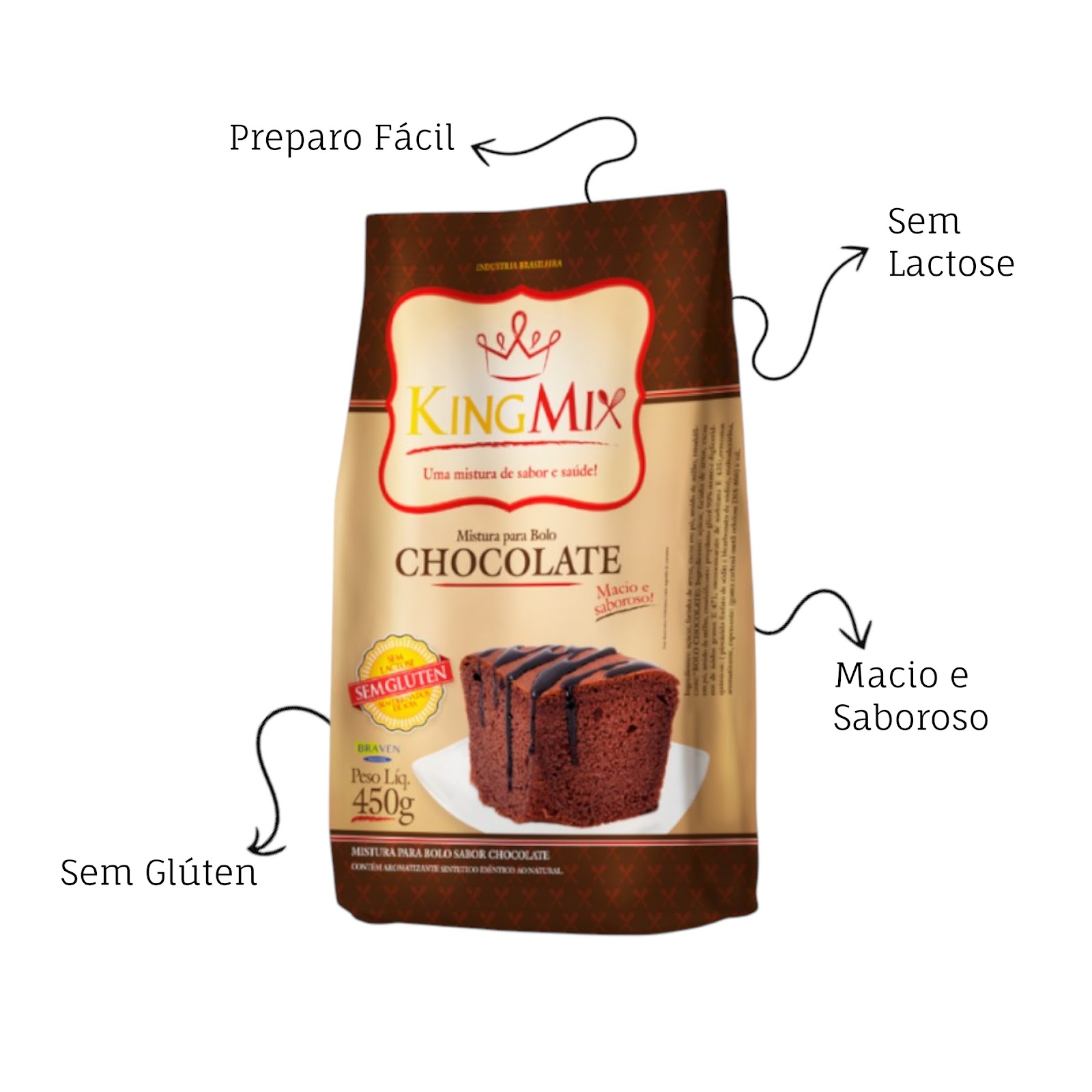 Mistura para Bolo Chocolate King Mix 450g Sem Glúten Sem Lactose