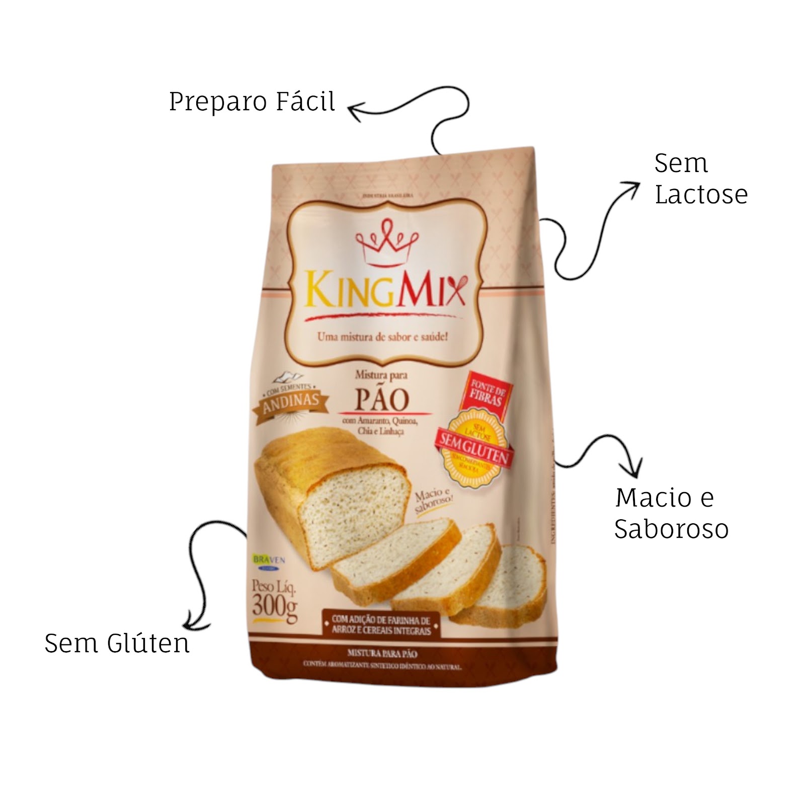 Mistura para Pão de Sementes King Mix 300g Sem Glúten e Sem Lactose