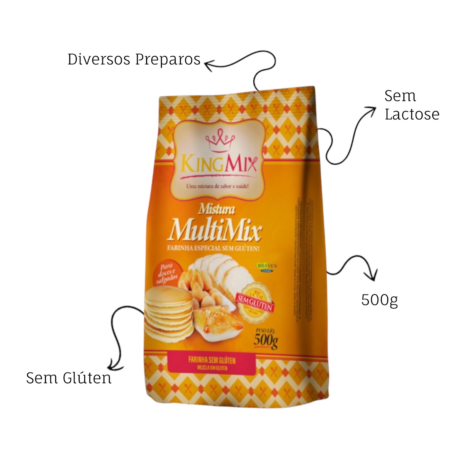Farinha Especial Multimix King Mix 500g Sem Glúten e Sem Lactose