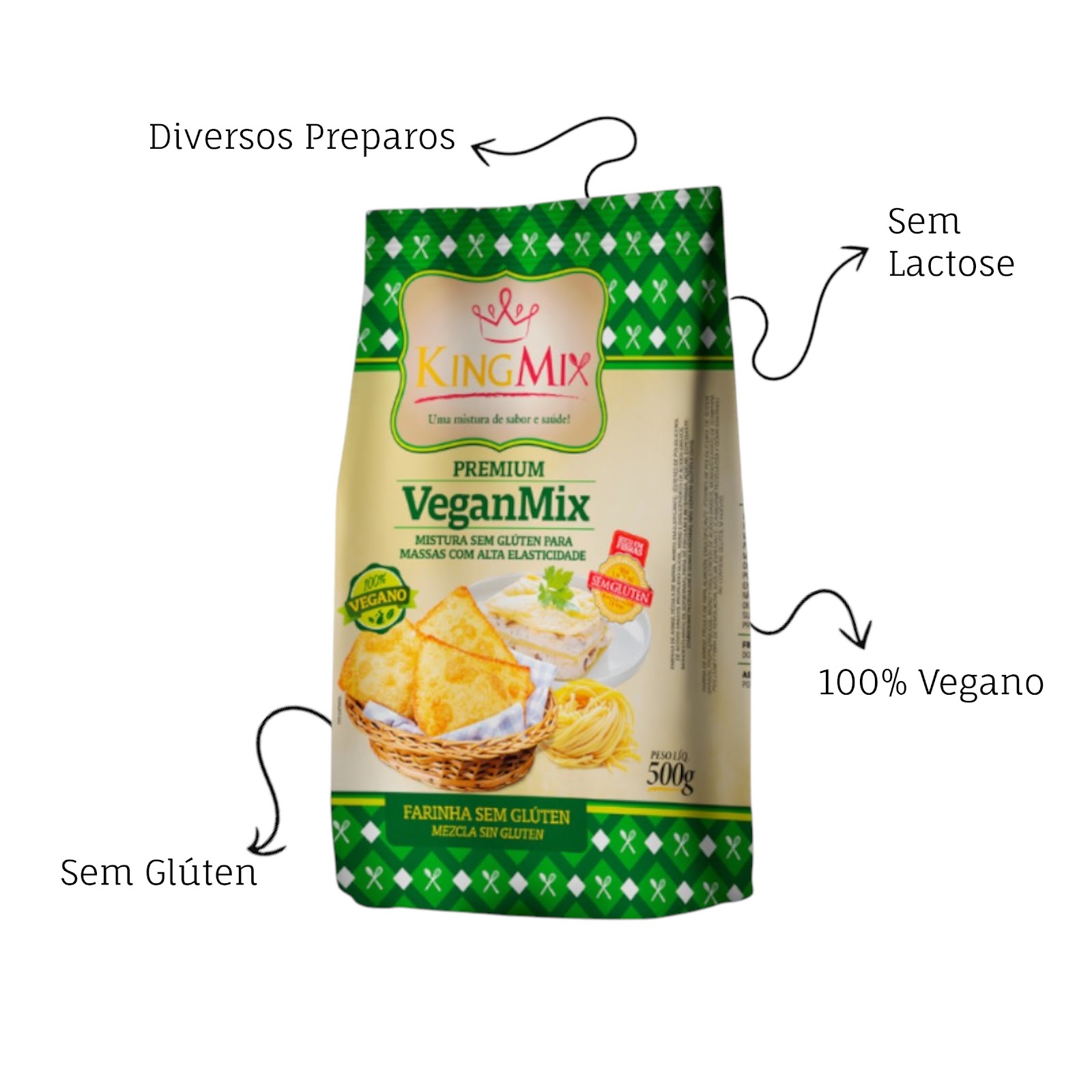 Farinha Vegana Vegan Mix King Mix 500g Massas Pastéis Lasanha
