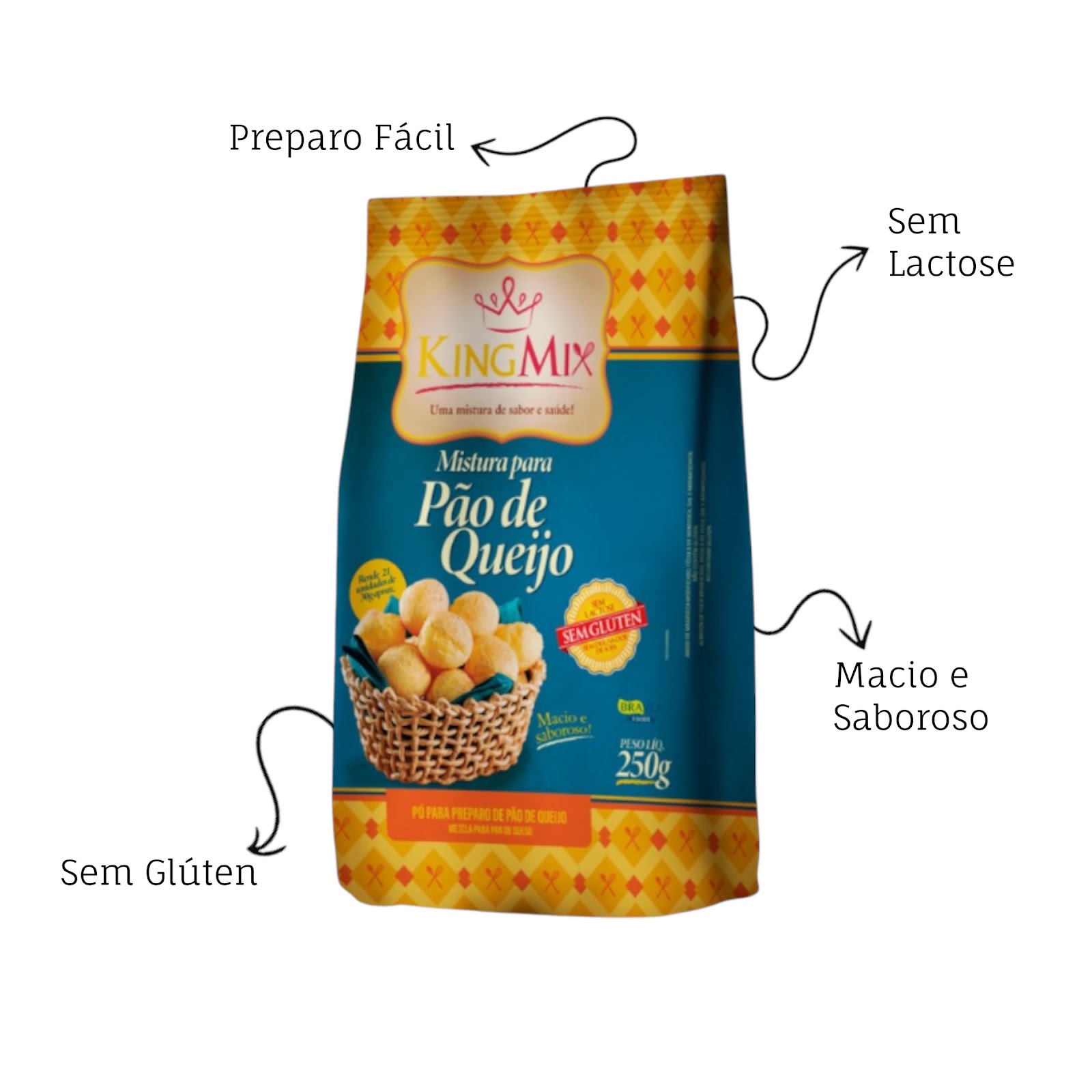 Mistura em Pó para Pão de Queijo King Mix 250g Sem Glúten