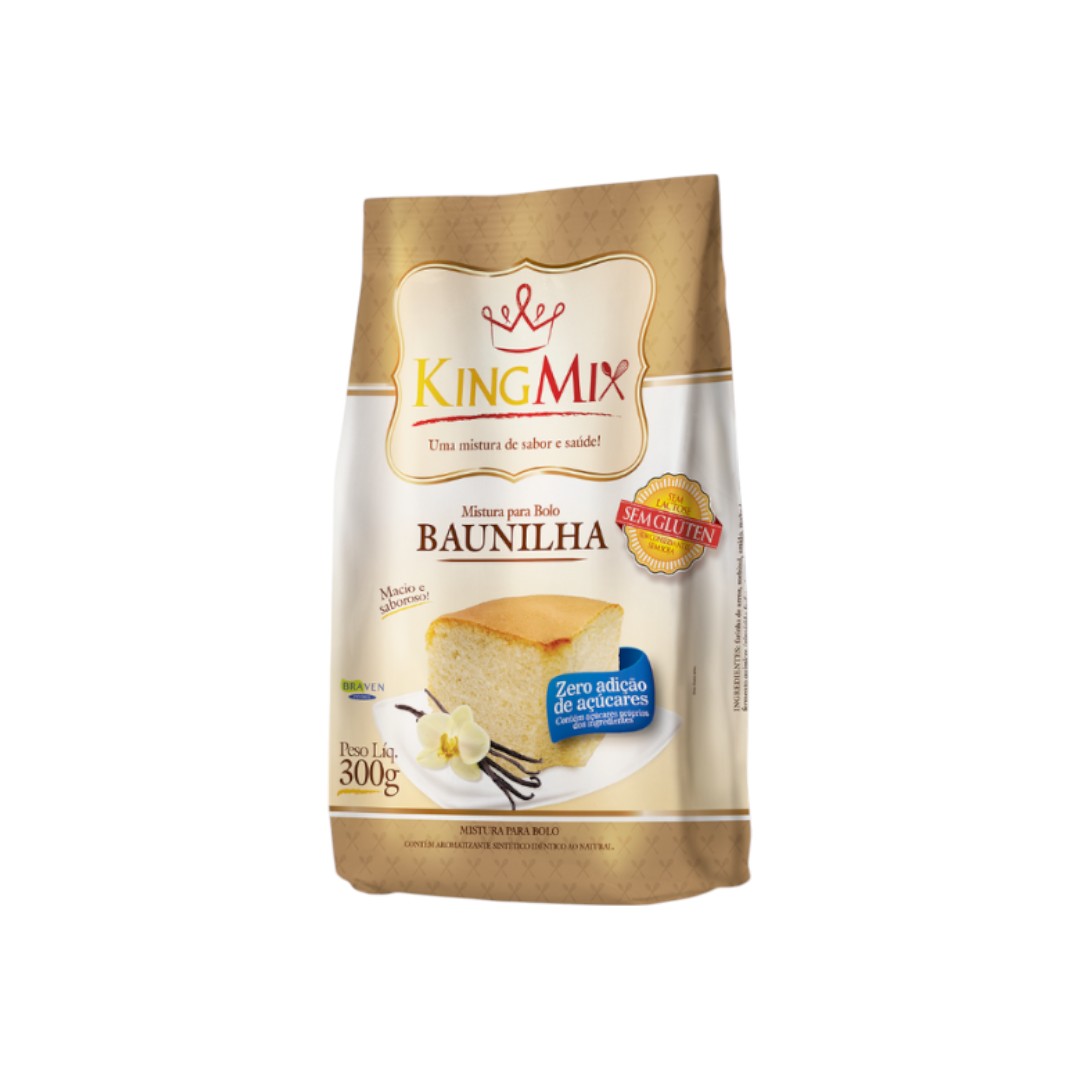 Mistura Bolo Zero Açúcar Baunilha King Mix 300g Sem Glúten Sem Lactose