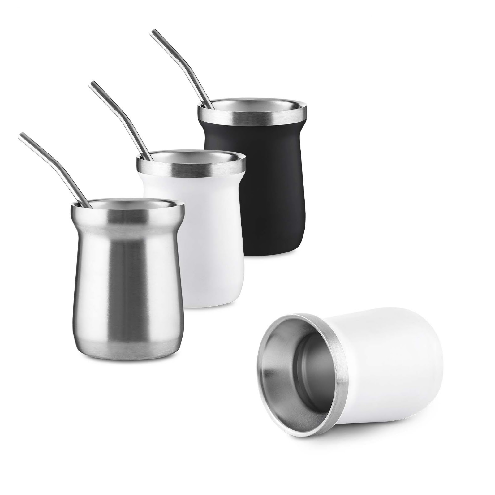 Kit Tereré Cuia Térmica Prata 250ml e Bomba Inox Mantém Gelado
