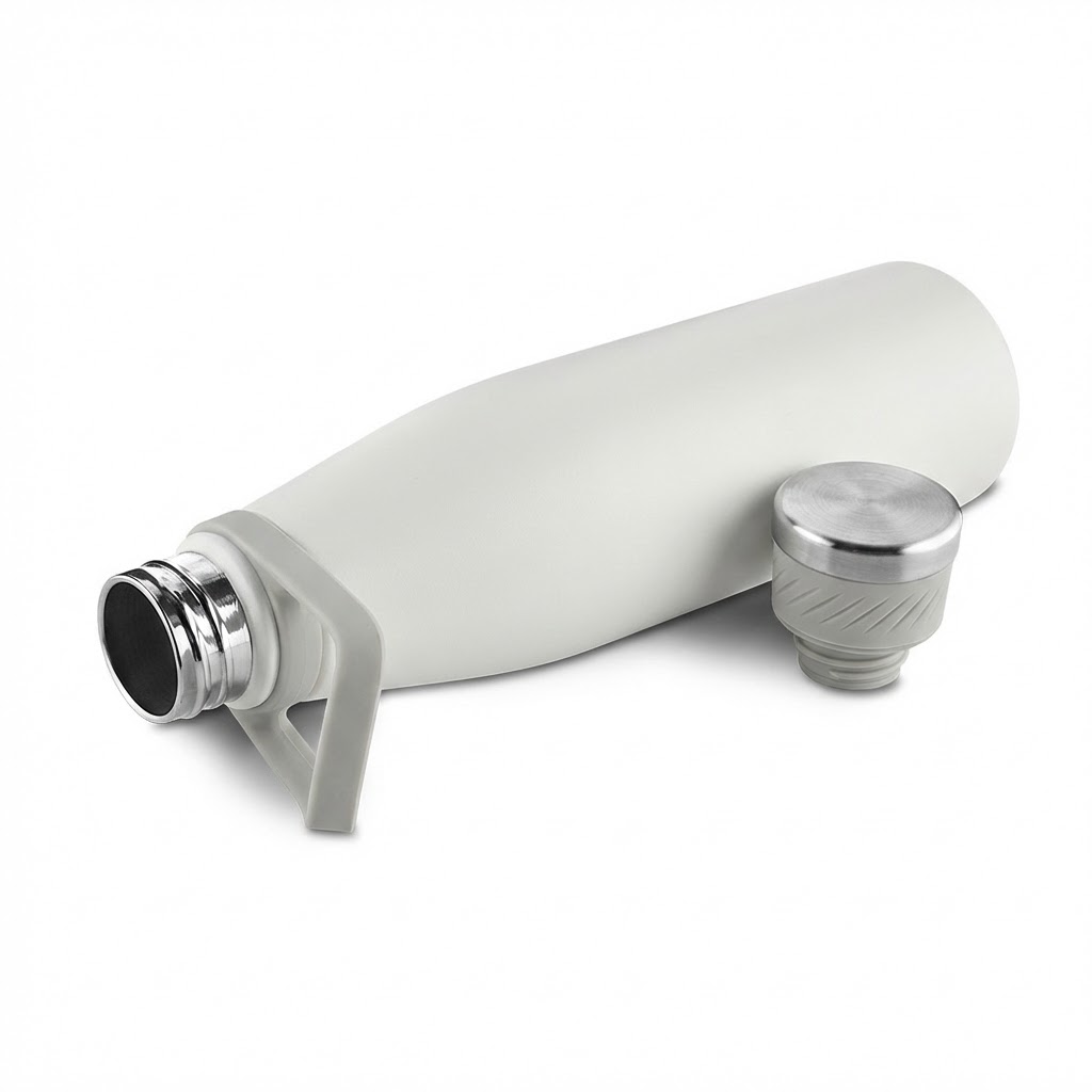 Garrafa Térmica Inox 750ml Parede Dupla Alça Silicone Cinza