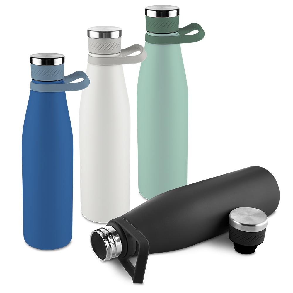 Garrafa Térmica Inox 750ml Parede Dupla Alça Silicone Cinza