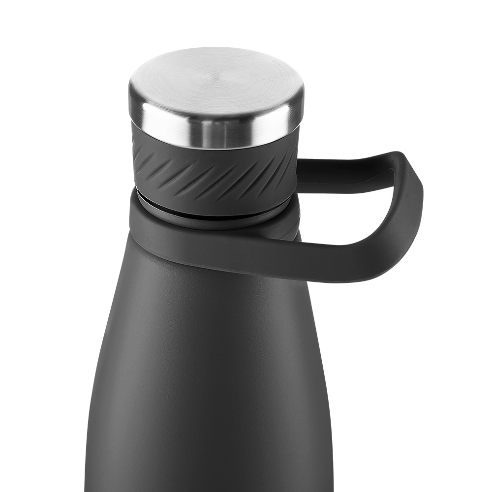 Garrafa Térmica Inox 750ml Parede Dupla Alça Silicone Preta
