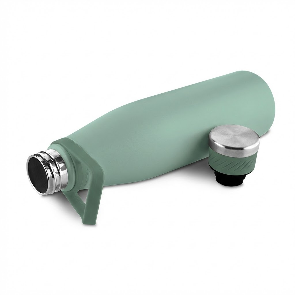 Garrafa Térmica Inox 750ml Parede Dupla Alça Silicone Verde
