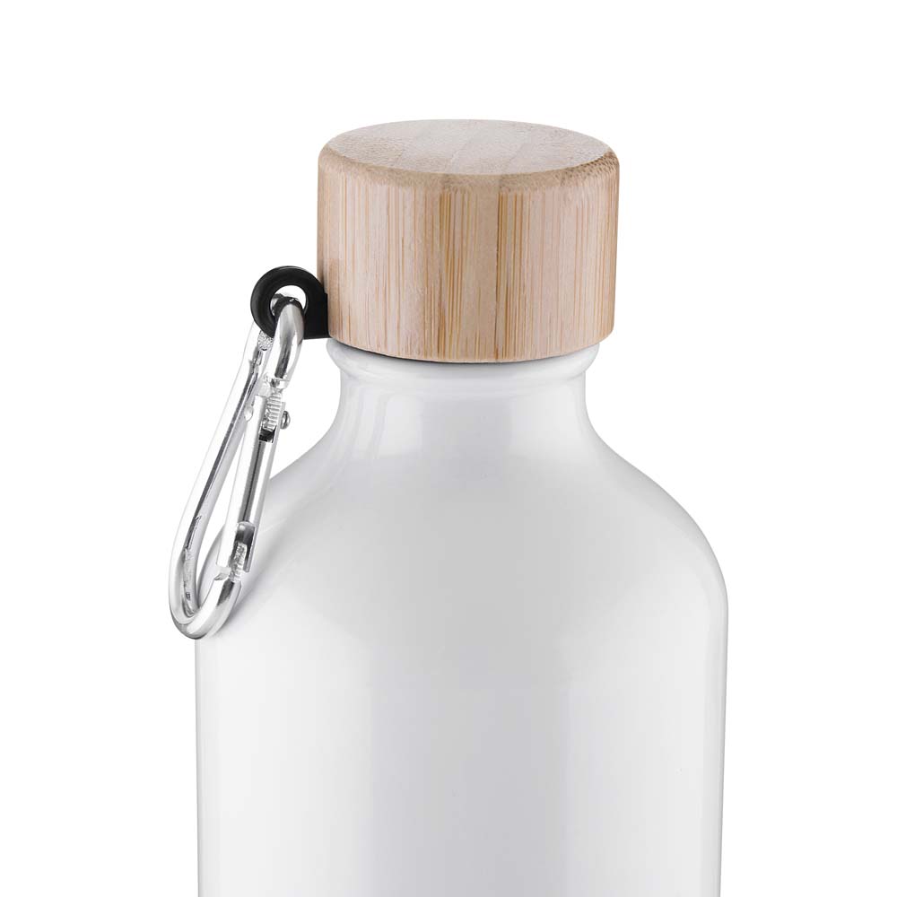 Garrafa Alumínio Reciclado 550ml Tampa Bambu Mosquetão Branca
