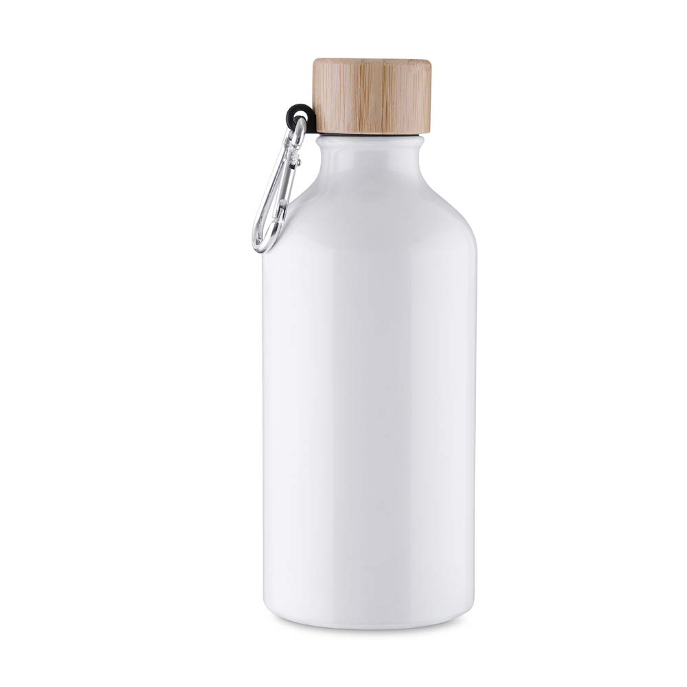 Garrafa Alumínio Reciclado 550ml Tampa Bambu Mosquetão Branca