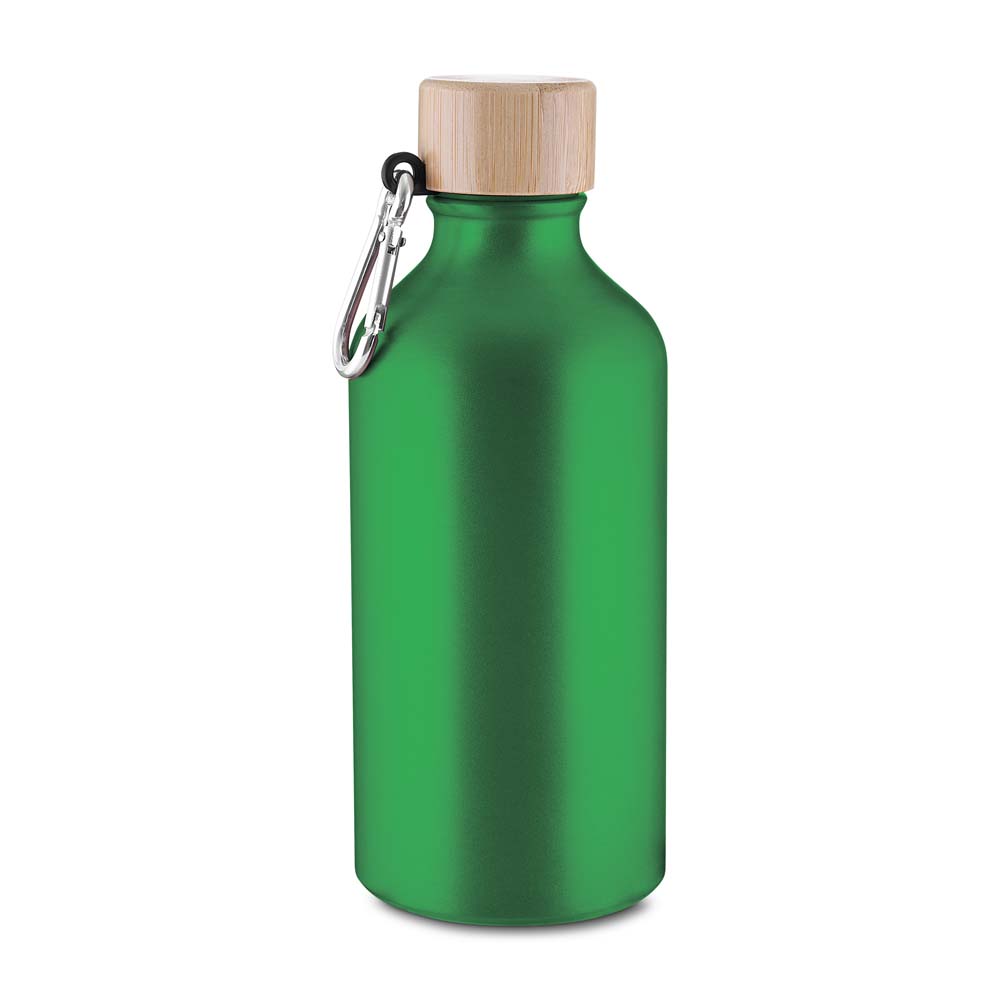 Garrafa Alumínio Reciclado 550ml Tampa Bambu Mosquetão Verde