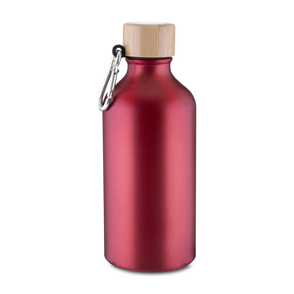 Garrafa Alumínio Reciclado 550ml Tampa Bambu Mosquetão Vermelha