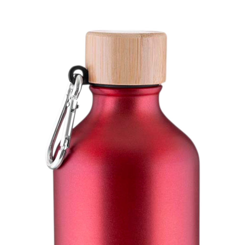 Garrafa Alumínio Reciclado 550ml Tampa Bambu Mosquetão Vermelha
