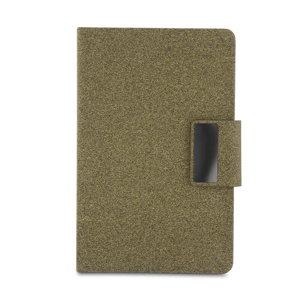 Kit Caderno A5 + Caneta Metálica Detalhes Fibra de Chá Presenteável