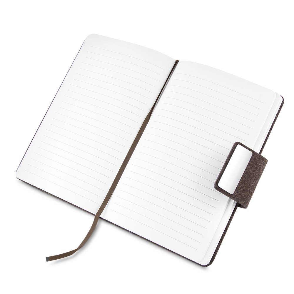 Kit Caderno A5 + Caneta Metálica Detalhes Fibra de Chá Presenteável