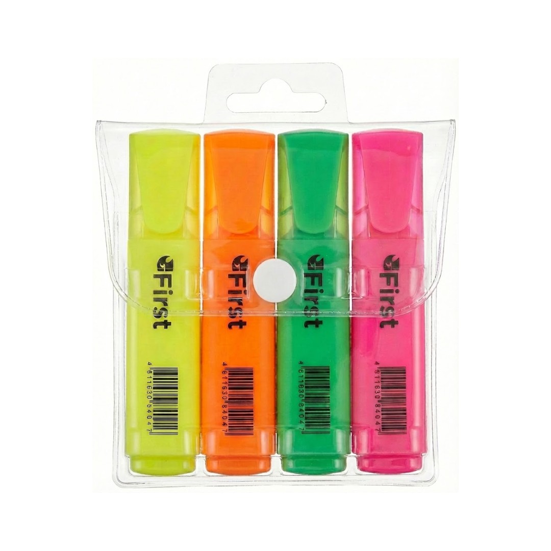 Marca Texto Neon 4 Cores Ponta Chanfrada 5mm com Estojo