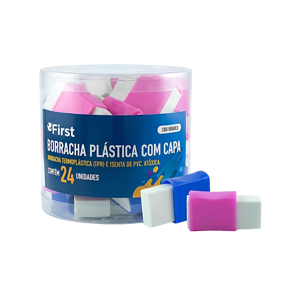 Pote com 24 Unidades de Borrachas com Capas Plásticas Pequenas Macias